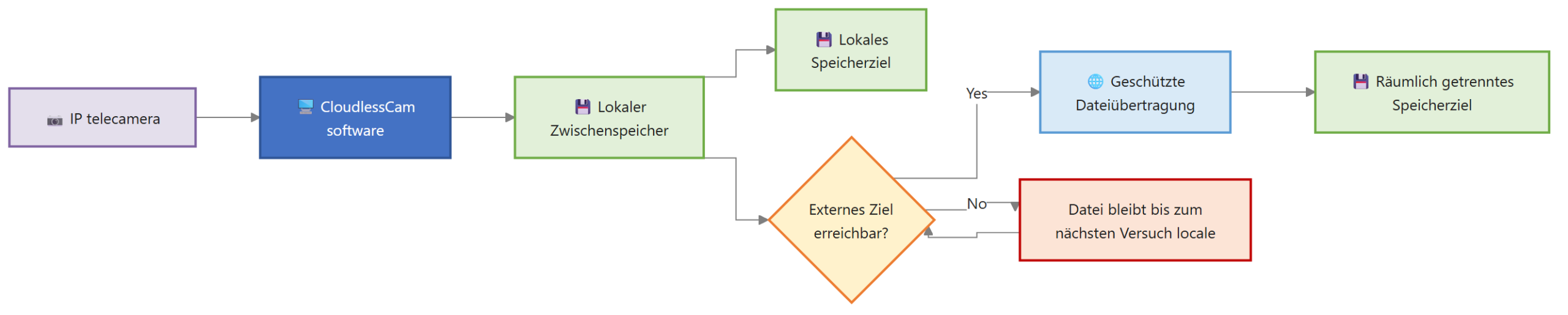Diagramma per Registrazione: locale e backup
