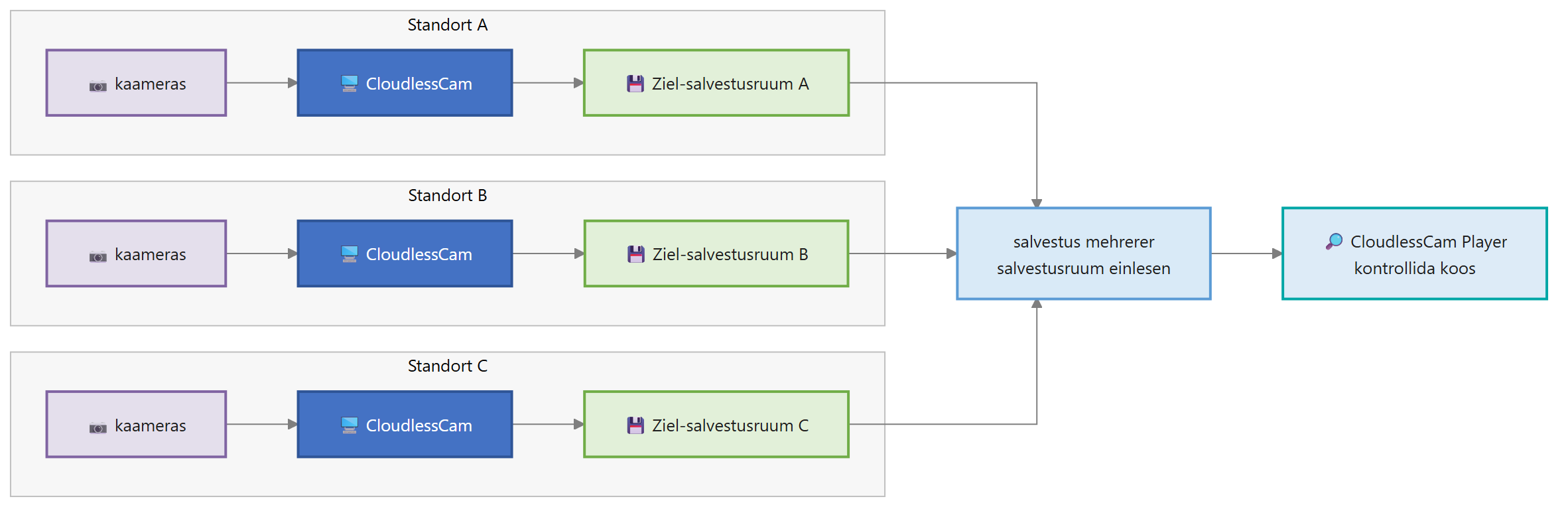 Diagram for Videovalve: mitu asukohta ja kohalik