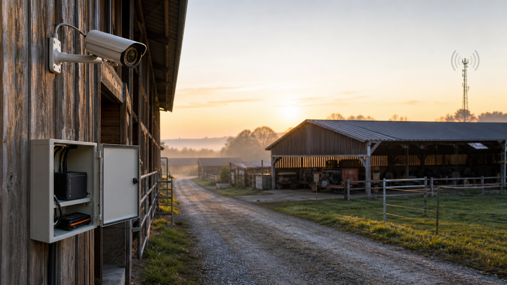 Generische IP-Kamera überwacht einen landwirtschaftlichen Hof mit CloudlessCam und schwacher Mobilfunkverbindung