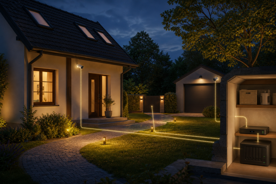 Haus, Garten und Garage werden mit markenneutralen Kameras lokal überwacht
